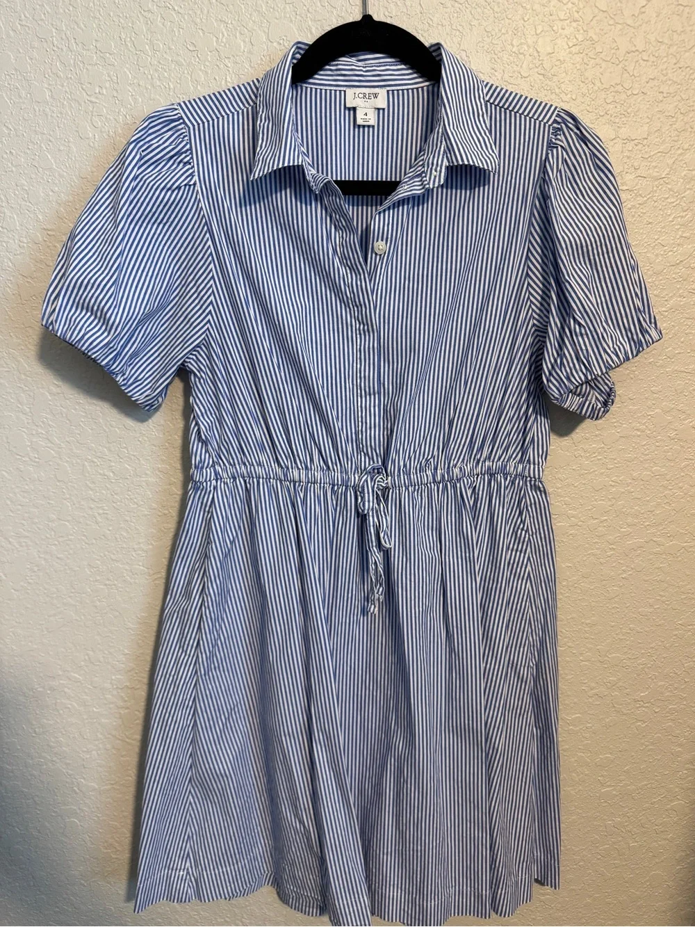 J. Crew Blue and White Striped Midi Shirt Dress